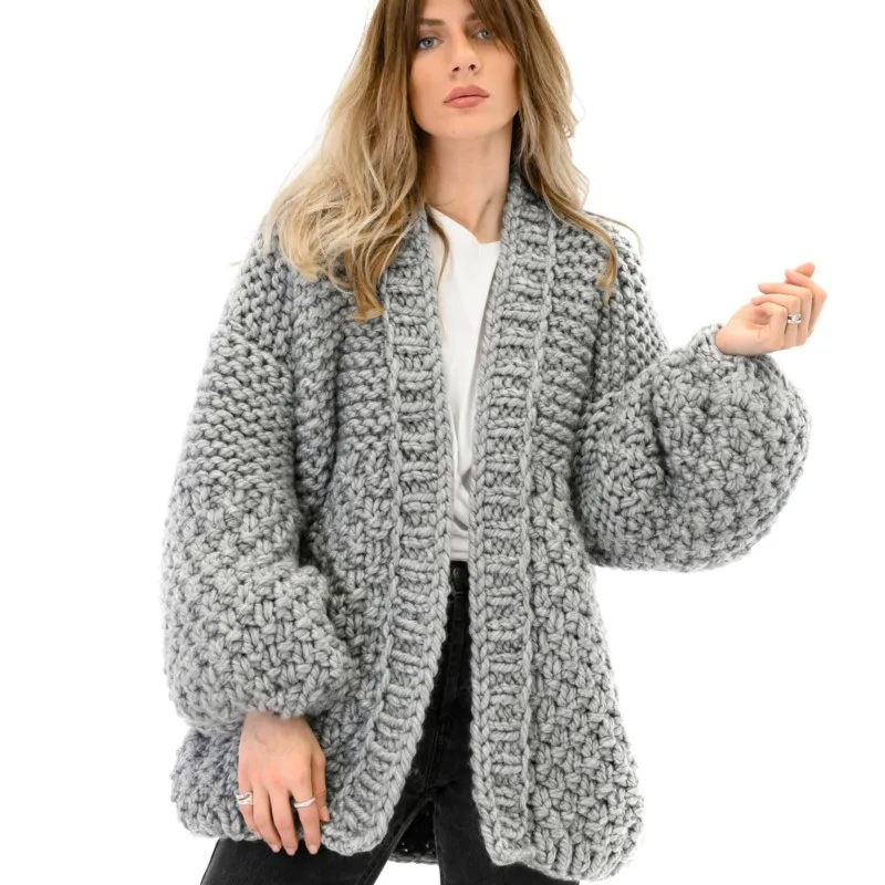 

2026 Autumn And Winter Hand-woven Knitted Jacket European And American Fashion Street Wear Warm Thick Women Sweater Jacket Coat