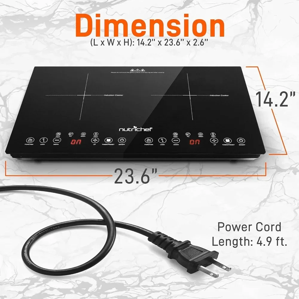 -Double Induction Cooktop - Portable 120V Digital Ceramic Dual Burner W/ Kids Safety Lock,1800 W, Touch Sensor Control, Black