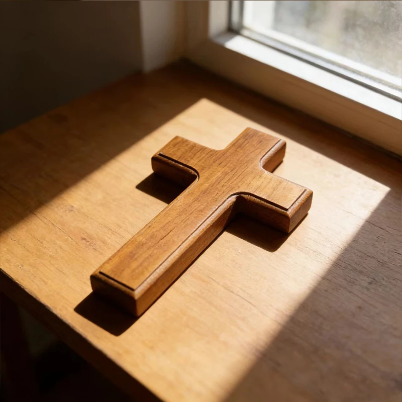 HTISOK New2026 Handmade Light Wood Desktop Cross Minimalist Wooden Crucifix for Home Decor Sacred Altar and Religious Collection