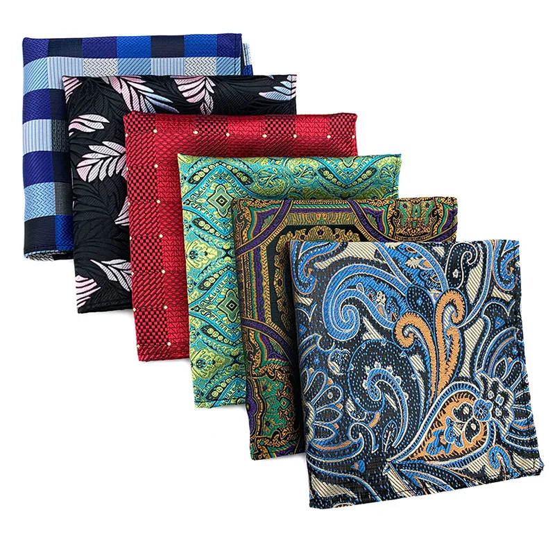 Fashion Versatile 25*25CM Man\'s Plaid Paisley Cashew Floral Polyester Handkerchief Pocket Square for Wedding Accessories