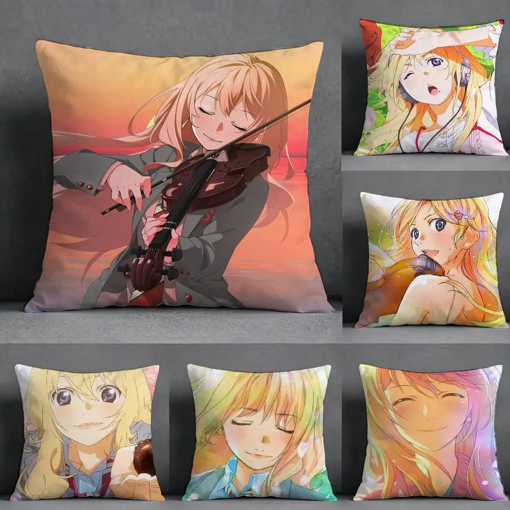 Anime K-Kaori M-Miyazono Your Lie in April Pillow Case Square Double-Sided Sofa Cushion Cover Bedroom Bedside Pillow