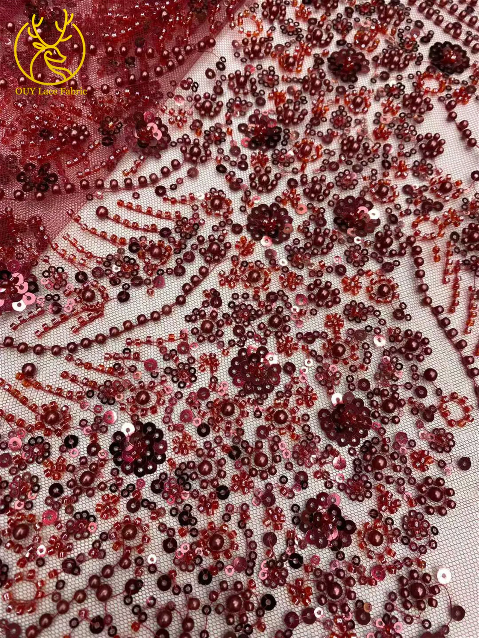 2026 Luxuriöser, zarter Netzstoff mit Perlenstickerei, 5 Yards, eleganter, hochwertiger afrikanischer Spitzenstoff für Hochzeits- und Abendkleider zum Nähen – Detail 9