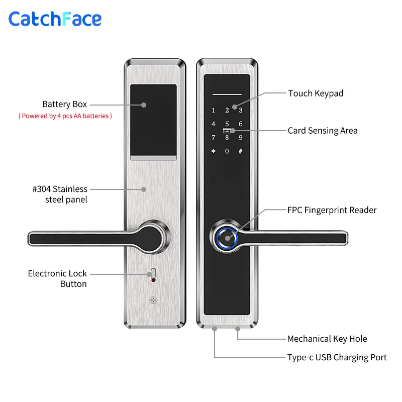 Stainless Steel Electronic Fingerprint Door Lock Digital Smart Lock With WiFi TUYA APP Password IC Card Unlock For Home Security