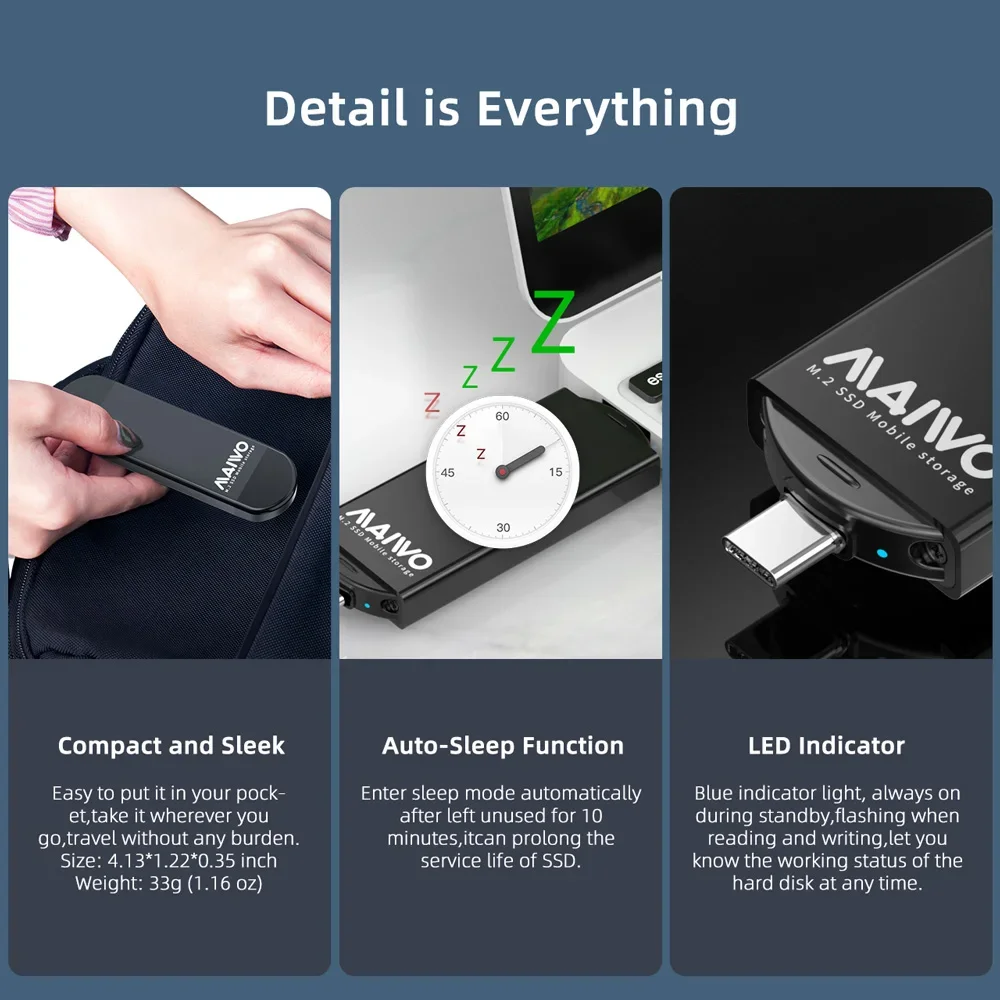 حاوية SATA SSD ، 2 في 1 ، نوع C ، USB ، حقيبة محرك أقراص صلبة ، حقيبة خارجية صغيرة للكمبيوتر المحمول ، مفتاح B + M ، M2 SSD ، ألومنيوم