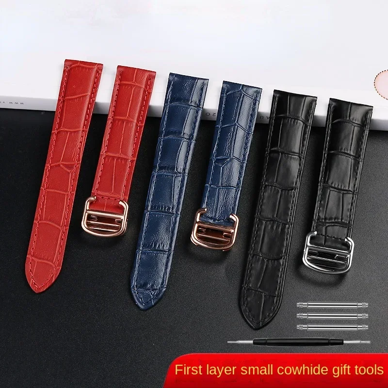 16mm 18mm 20mm Genuine Leather Strap Replacement For Cartier Tank Solo Men Women Watch Chain Blue red Watchband Bracelet Belt