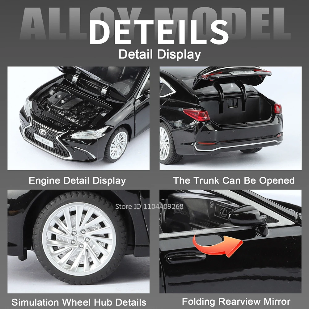 Maßstab 1:24 ES300H LM300H Automodell Spielzeug Sound Licht Zurückziehen Türen Geöffnete Sportwagen Modelle Weihnachtsgeschenke für Kinder