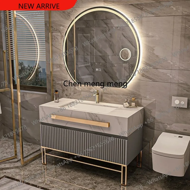 

Single/Double Sink Bathrooms Vanity Luxury Bathroom Cabinet Combination Rock Slab Smart LED Light Cabinet Bathroom Furniture Set