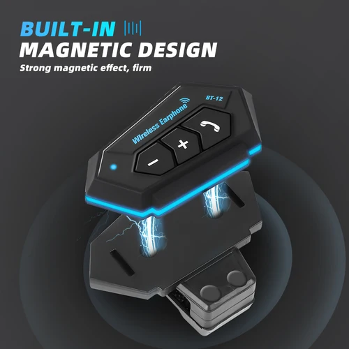Imagen 2 del producto BT12 auriculares para casco de motocicleta Bluetooth inalámbrico Kit de llamada con manos libres estéreo antiinterferencias altavoz impermeable auriculares para motocicleta