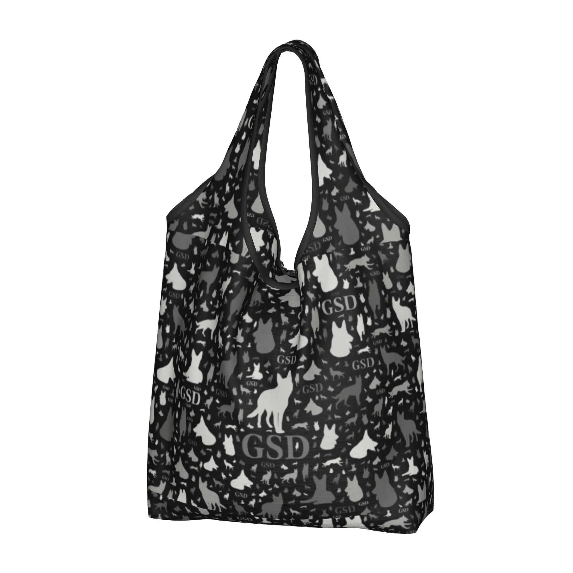 Recycling German Shepherd Dog Silhouettes Shopping Bag Women Tote Bag Portable Animal Pet Grocery Shopper Bags