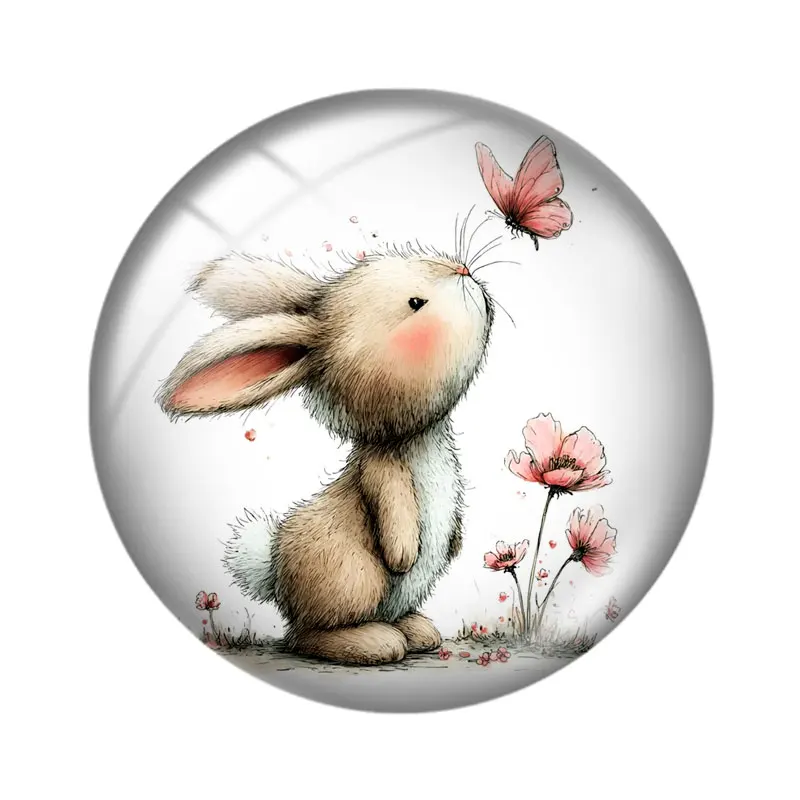 Cute Bunny Flowers 12/18/20/25mm glass cabochon  bracelet pendant rings for jewelry demo earrings back Making findings