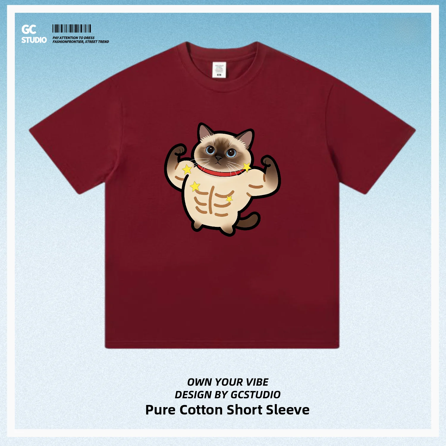 Muscular Siamese  Weightlifting Breathable Cotton T-Shirt Unisex Short Sleeve Fitness Pet Print Tee Youth Popular Style