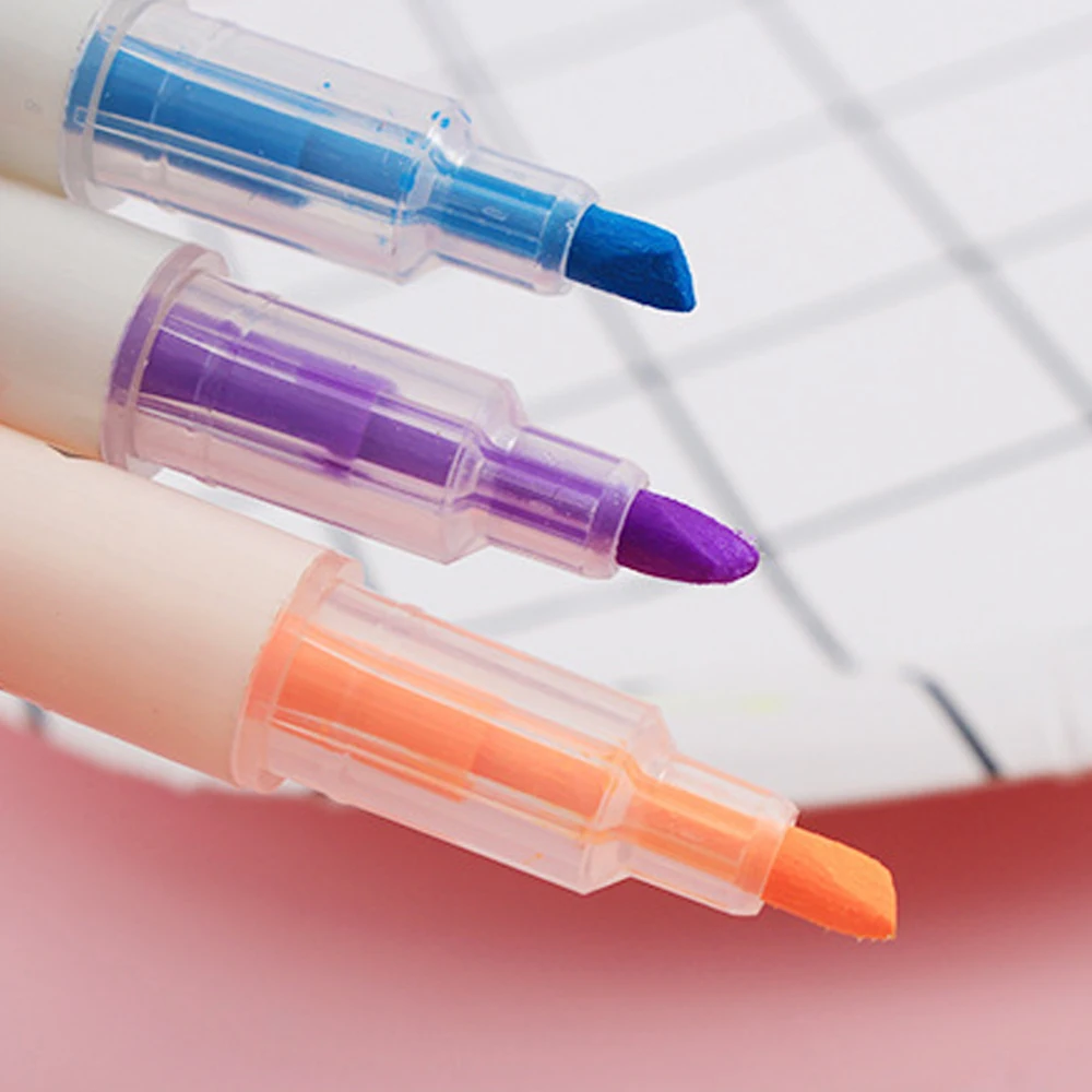 

6Pcs/Set Double-headed Highlighter Kawaii Stationery Color Marker School Supplies Student Marker Textbook Highlighter