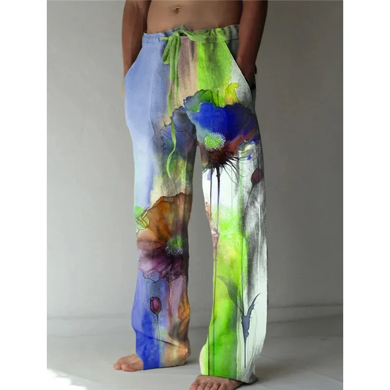 

Men's beach pants abstract flower 3D printing men's pants comfortable casual daily vacation street wear Hawaii
