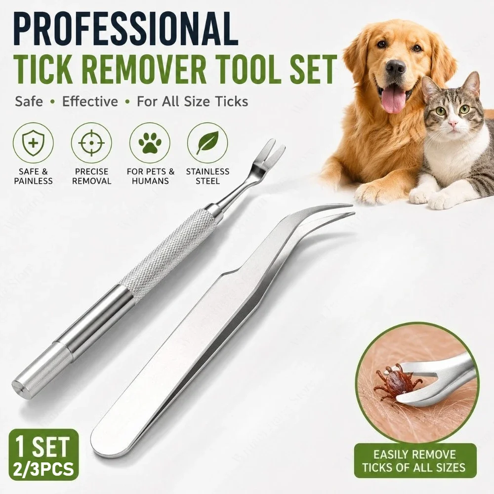 Non-Toxic Dog Tick Remover Tool with Fine-Tipped Stainless Steel Fork for Gentle Extraction Without Skin Damage, for Daily Use