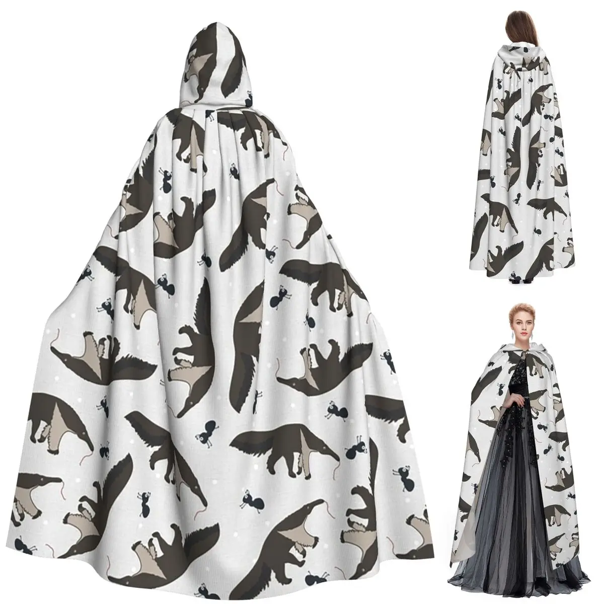 

Giant Anteaters And Ants All Over Pattern Long Hooded Cloak Witch Medieval Costume Cosplay Cape HalloweenParty Adult Unisex