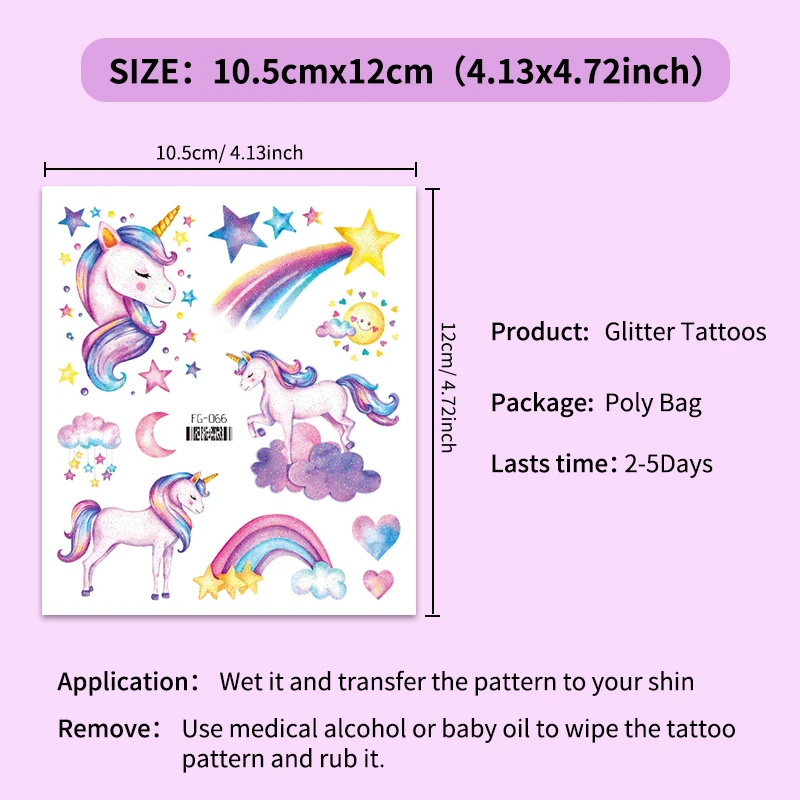 Einhorn-Meerjungfrau-Tattoo Buntes Glitzerpulver Wasserdichter Temporärer Aufkleber Niedliche Cartoon-Körperkunst Arm-Fake-Tattoos – Detail 3