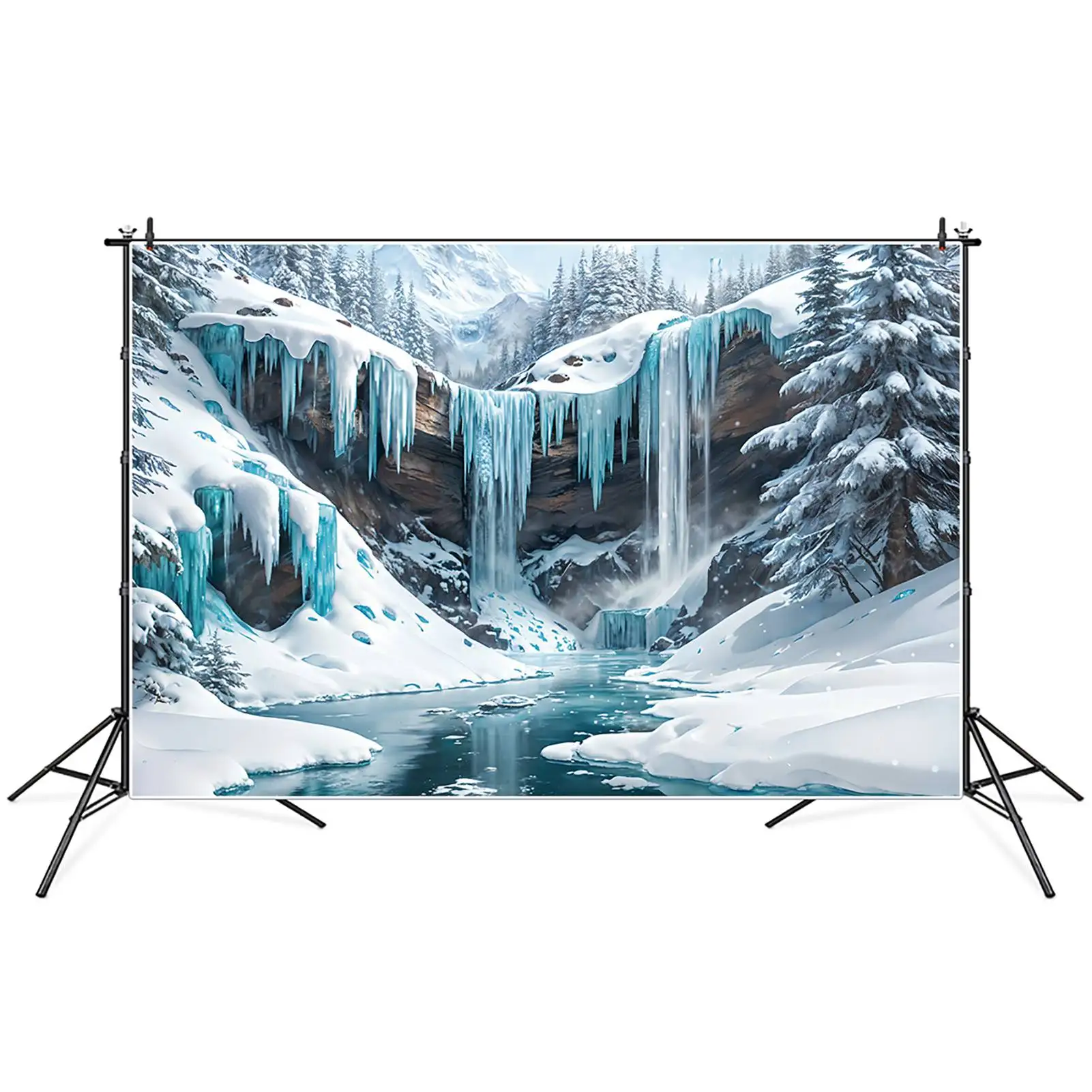 Telones de fondo de cascada congelada para niños, fondos fotográficos personalizados, paisaje azul, banderines