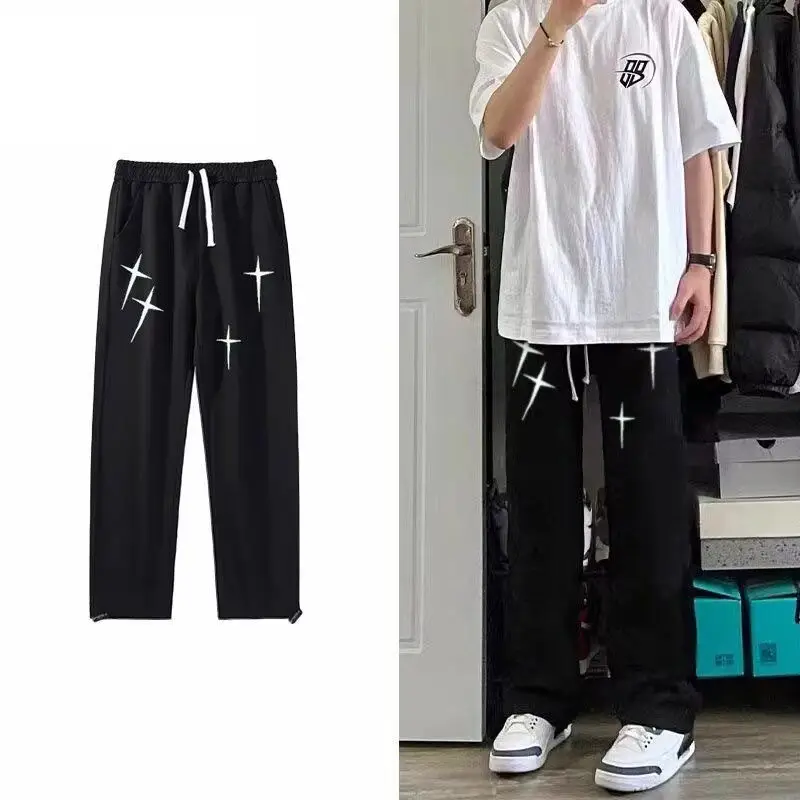

Новый стиль Ins Хип-хоп High Street Повседневные брюки, свободные длинные брюки для мужчин и женщин, широкие брюки с американским принтом