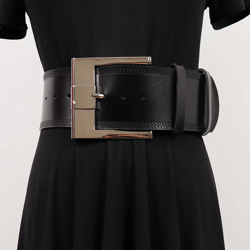 女性ヴィンテージシルバーバックル本革ベルト幅バージョン牛革スムーズウエストベルトトップレイヤー牛革トレンディなウエストバンド