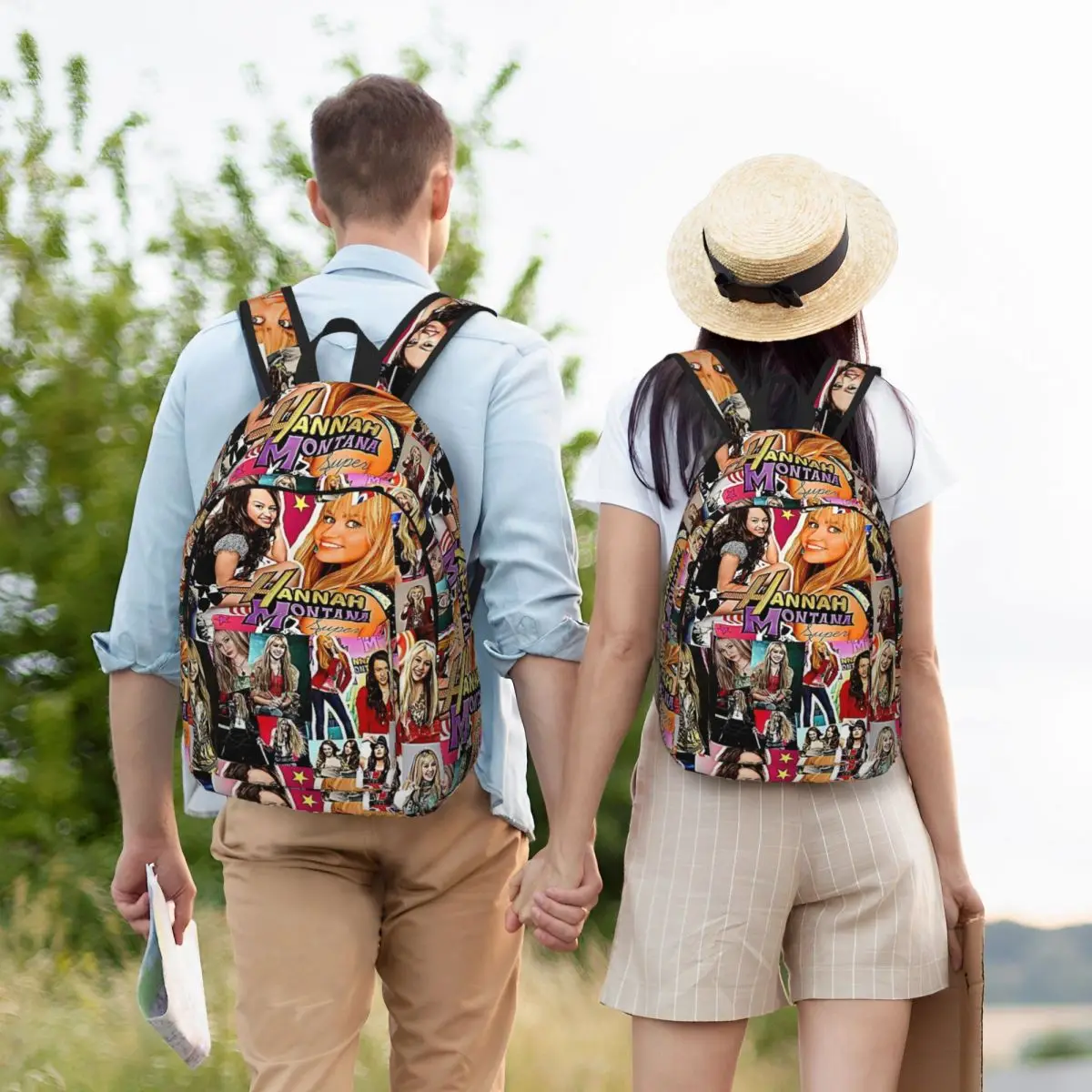 Mochila con Collage de Hannah Montana para adolescentes, bolsa de libros para estudiantes de escuela secundaria, mochila de día para senderismo