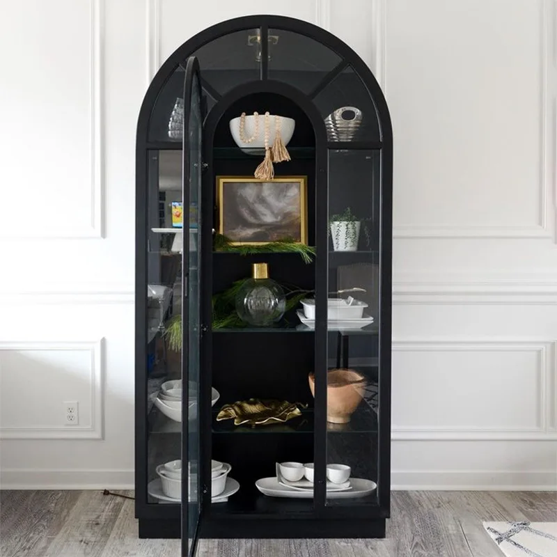 

Customized, American light luxury solid wood display cabinet floor arched locker