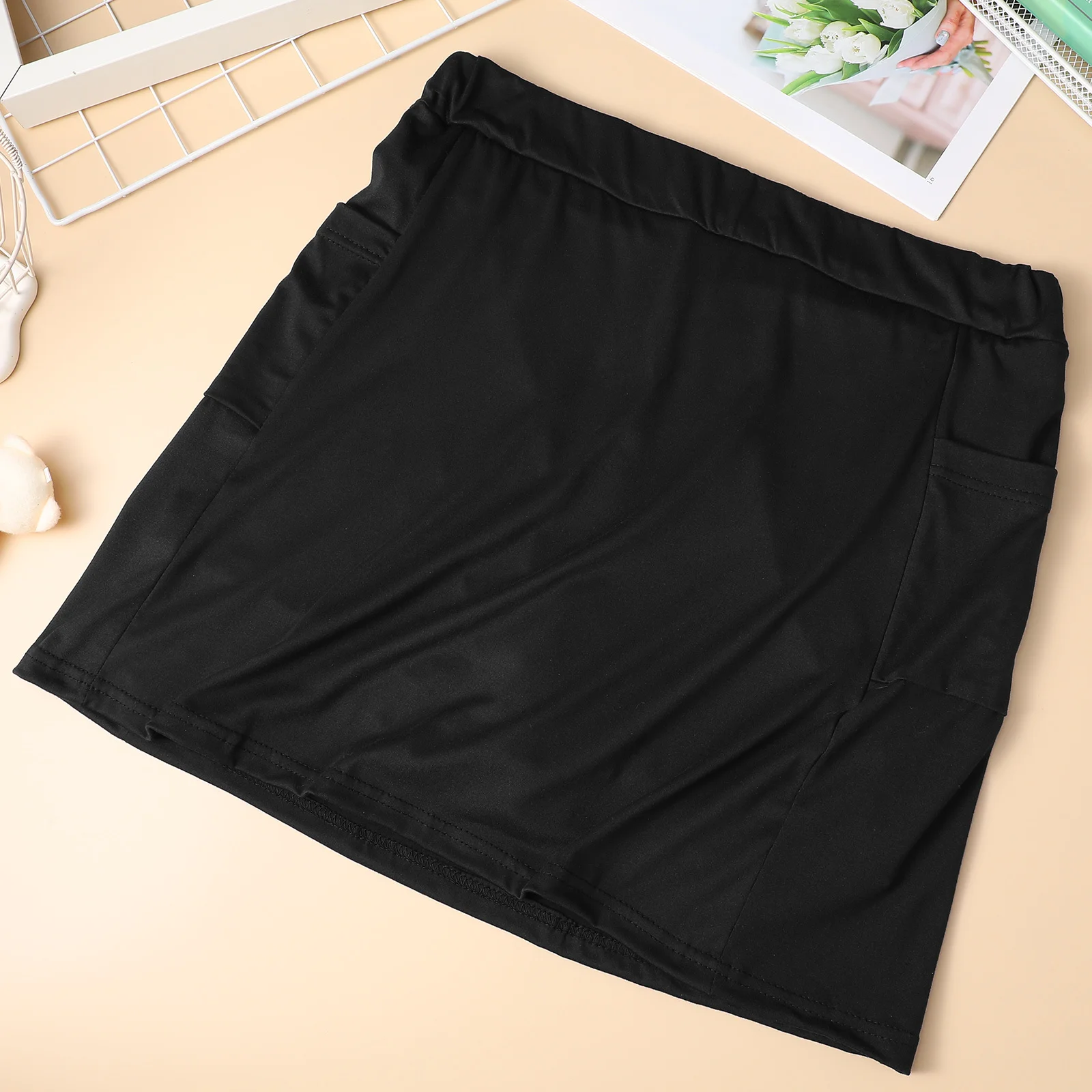 

Black S Mid Waist Skorts Pure Color Polyester Gym Party Yoga Active Golf Tennis Shorts Women Summer Skirt