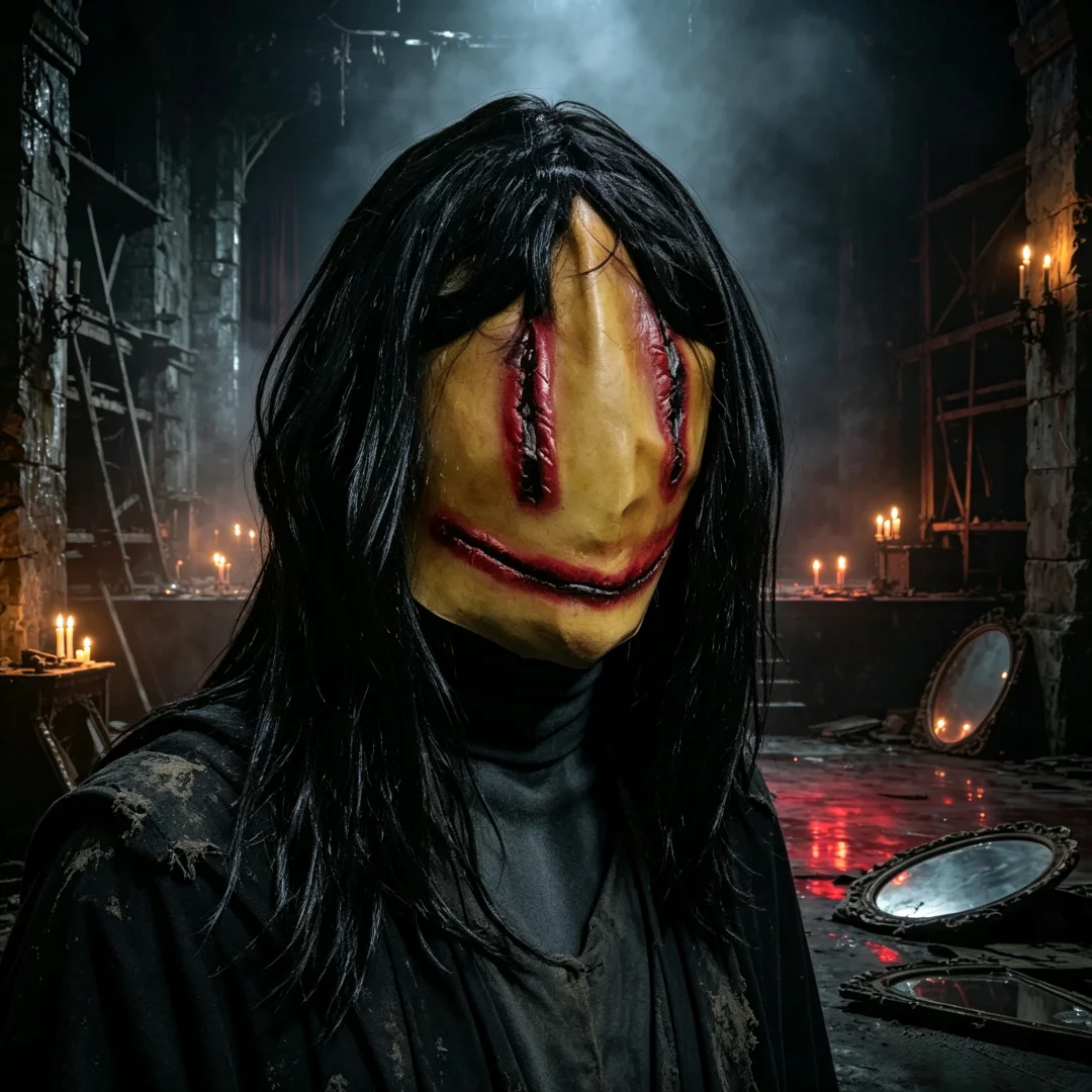 Creepy Long Hair Ghost Latex Full Head Mask, Scary Stitched Face Headgear, Halloween Cosplay Costume Prop for Haunted House, Carnival, Party Fancy Dress Accessories