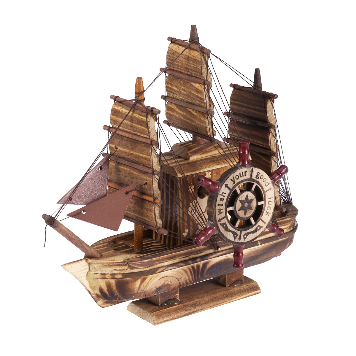 

Wooden Music Box Vintage Pirate Ship With Rotating Wheel Needle Coffee Table Decoration Home Retro Simulation Ship