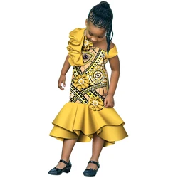 Girls African Dress Children Bazin Riche Dashiki Mermaid Dress Fashion Cute Party Dresses Girls African Print Clothing WYT598