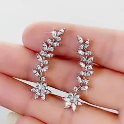 Huitan Luxury Trendy Flower Leaf Shape Stud Earrings for Women Dazzling Cubic Zirconia Aesthetic Ear Earrings Statement Jewelry