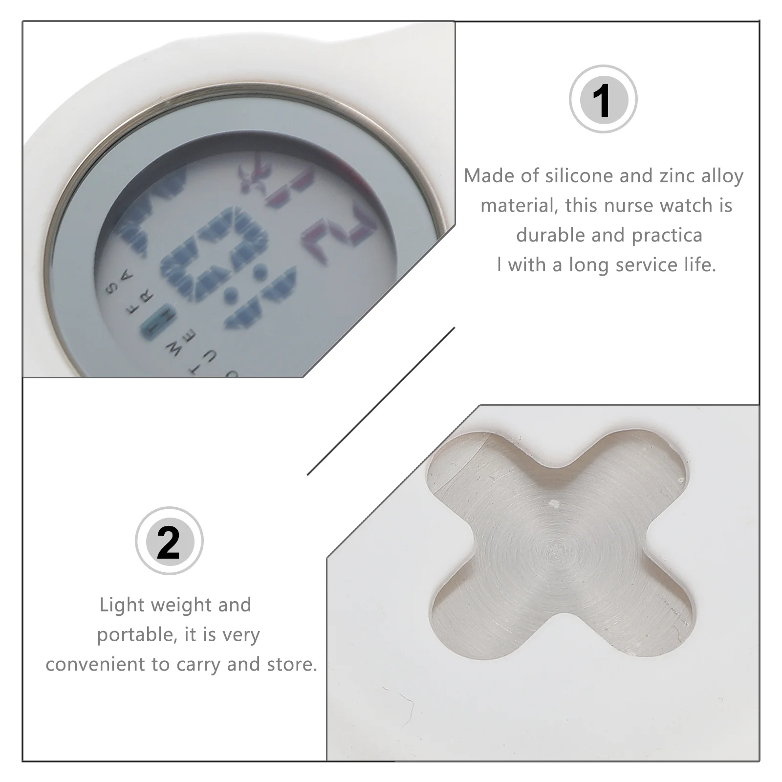 

Silicone Nurse Watch with Pin Design Flexible Hanging Pocket Watch for Medical Workers Multi Functional Round Dial Detachable