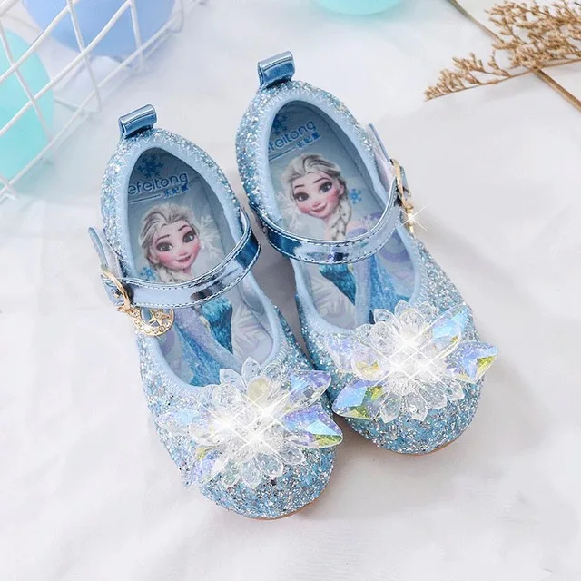 Sandalias de Elsa de Frozen de Disney para niñas, zapatos de baile de fiesta para niños, sandalias de princesa congelada, Sandalias planas brillantes