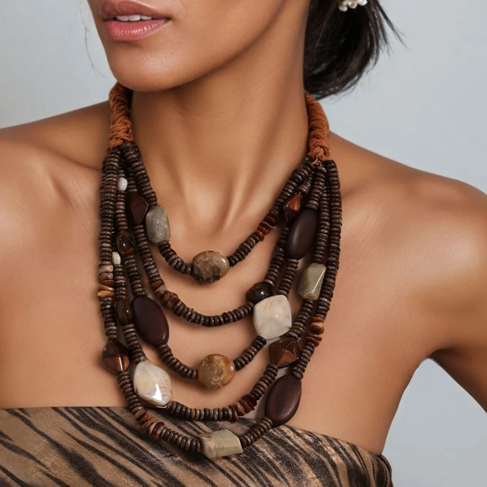 Mehrschichtige Perlenkette im Statement-Boho-Stil für Damen, Hochzeit, Party, Schmuck