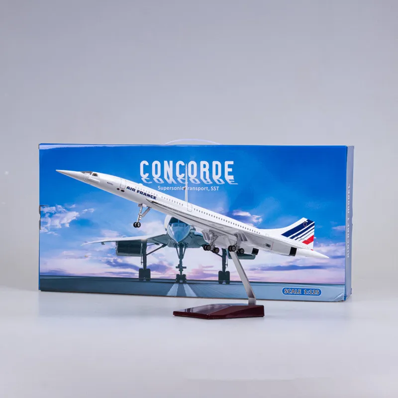 2024 New 1:125 Scale Diecast Model Air France Concorde Airlines Resin Airplane Airbus With Light Toy Collection Display Gifts