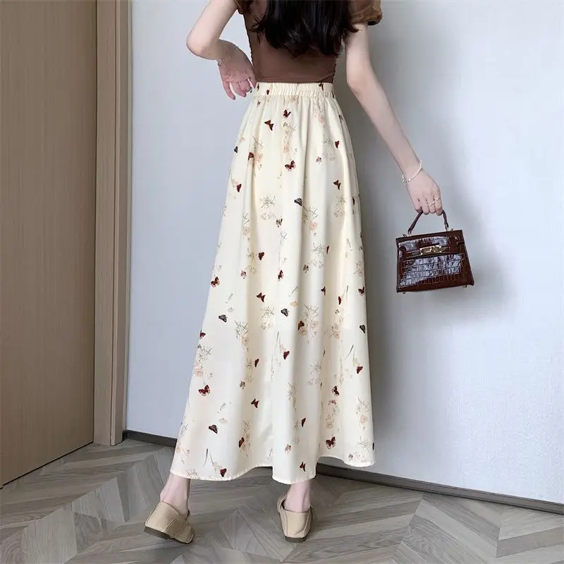 2025 Women's New Stitched Elastic High Waist Printed Fashion Loose Versatile Casual Skirts