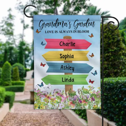 Personalized Grandma's Garden Flag, Grandma Grandkids Flag, Family Members Flag