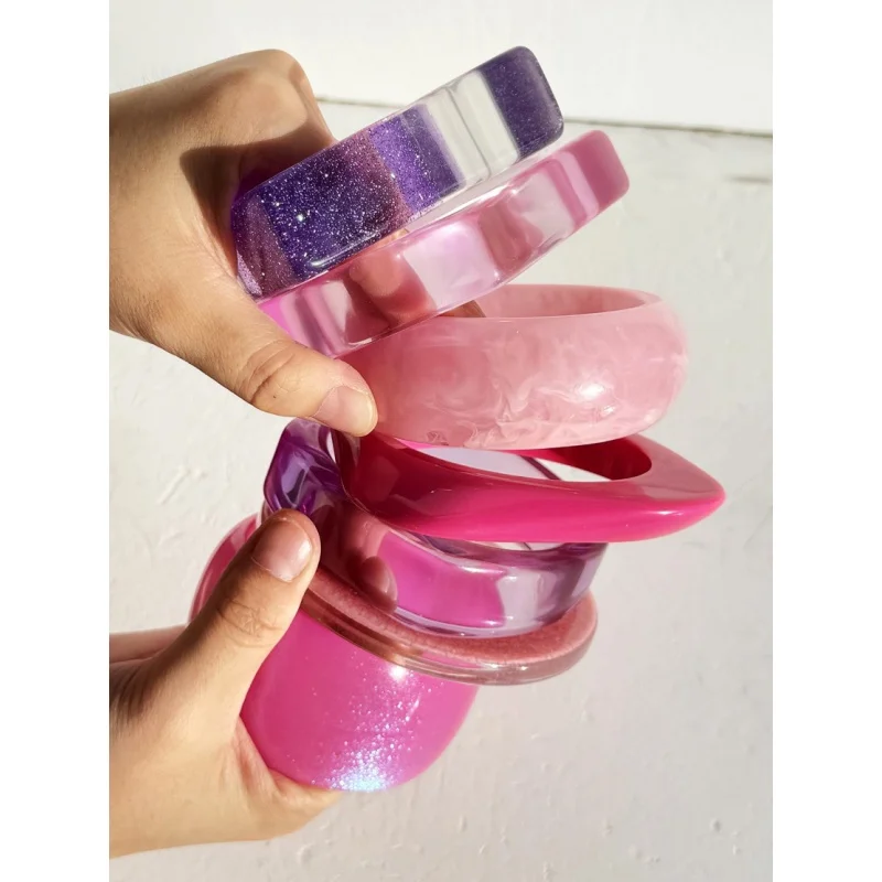 Vintage Pink Shiny Purple Alien Rose Resin Bracelet Daily Trend Simple Retro Autumn Winter Decorative Bangle for Women HUANZHI