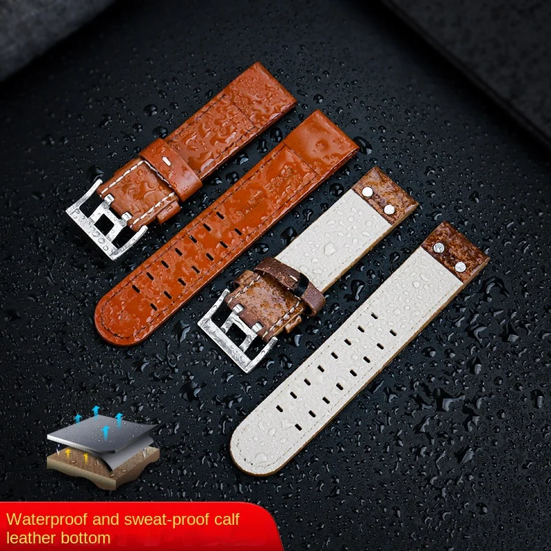 Genuine Leather jazz WatchBand For Hamilton Khaki aviation H77616533 H70615733 Men\'s Watch strap 20mm 22mm Stainless steel rivet