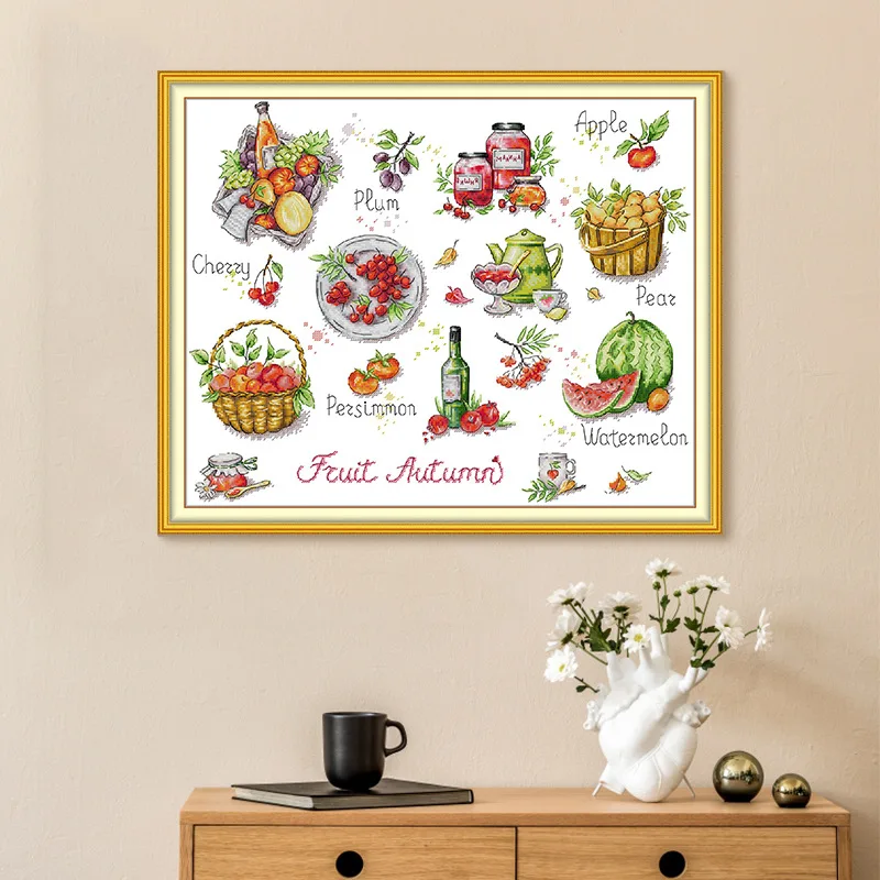 

Joy Sunday Pre-printed Cross Stitch Kit Easy Pattern Aida Stamped Fabric Embroidery Set-Autumn Fruits