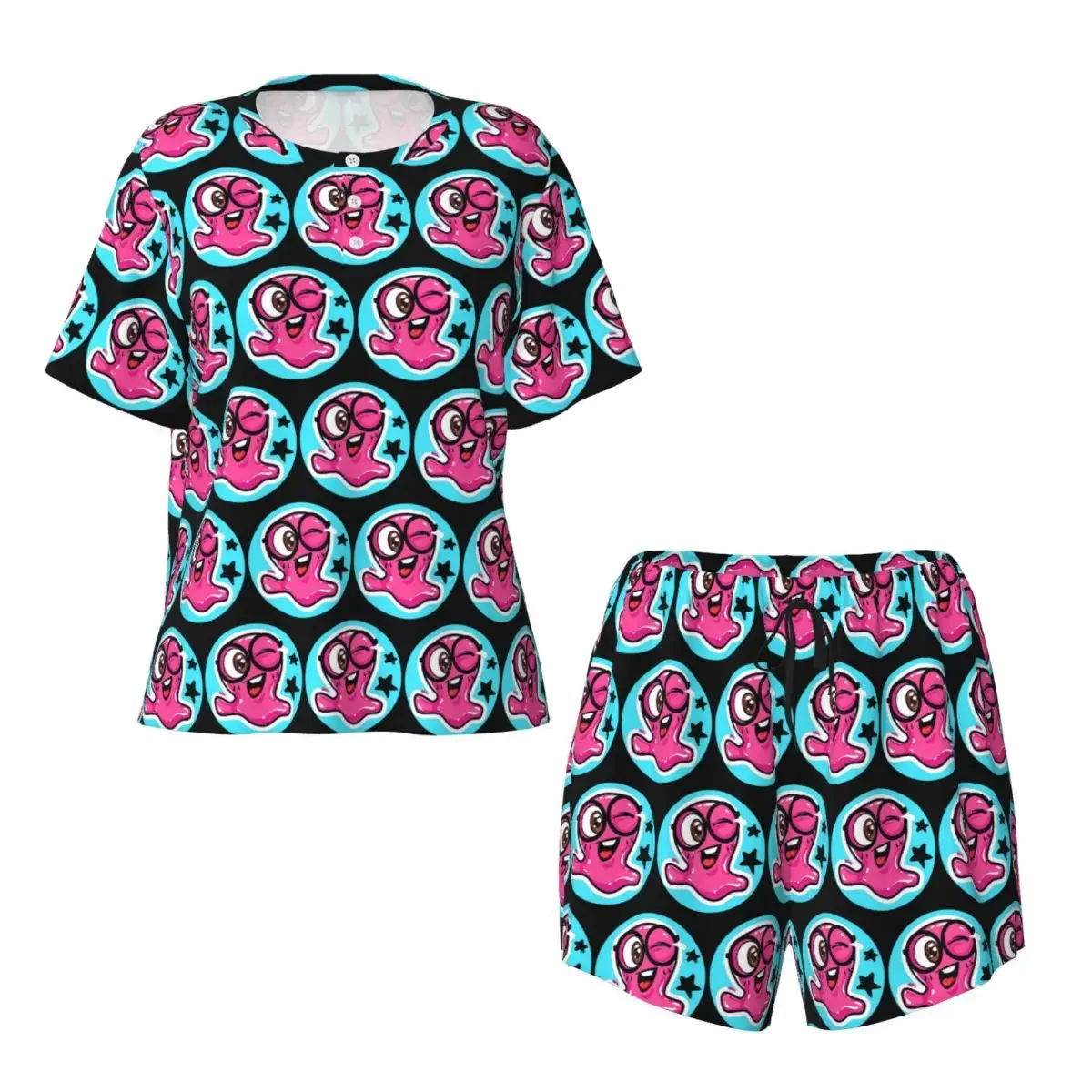 

Super Slick Slime Sam Round Neck Short Sleeve Nightgowns for Sleeping Sleepshirts Women Soft Pajama Set Short Pants
