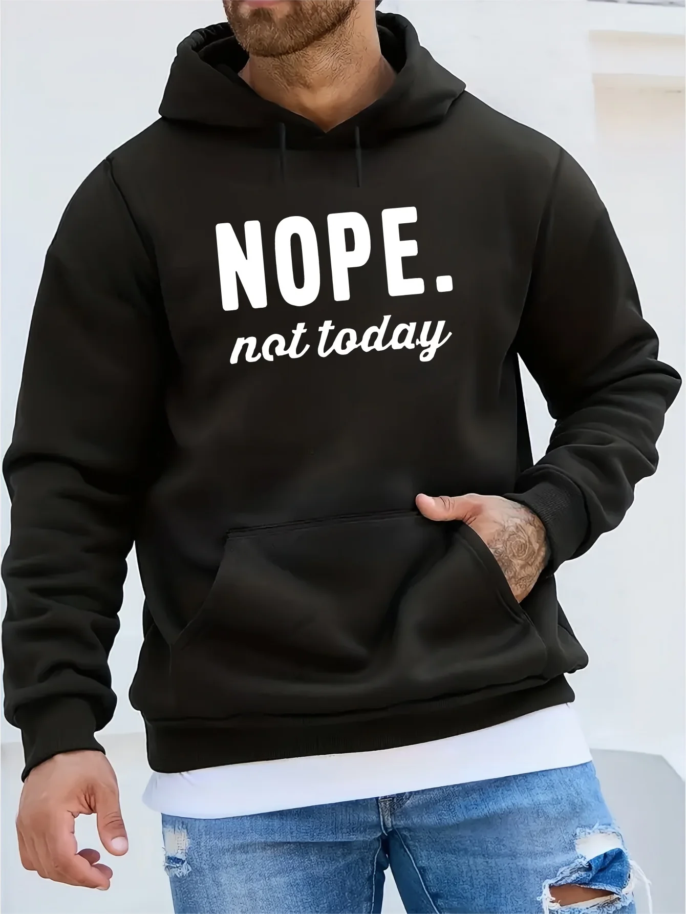 

Men's casual long-sleeved t-shirt with the print "Not Today", knitted fabric, suitable for winter warmth, fashionable for men
