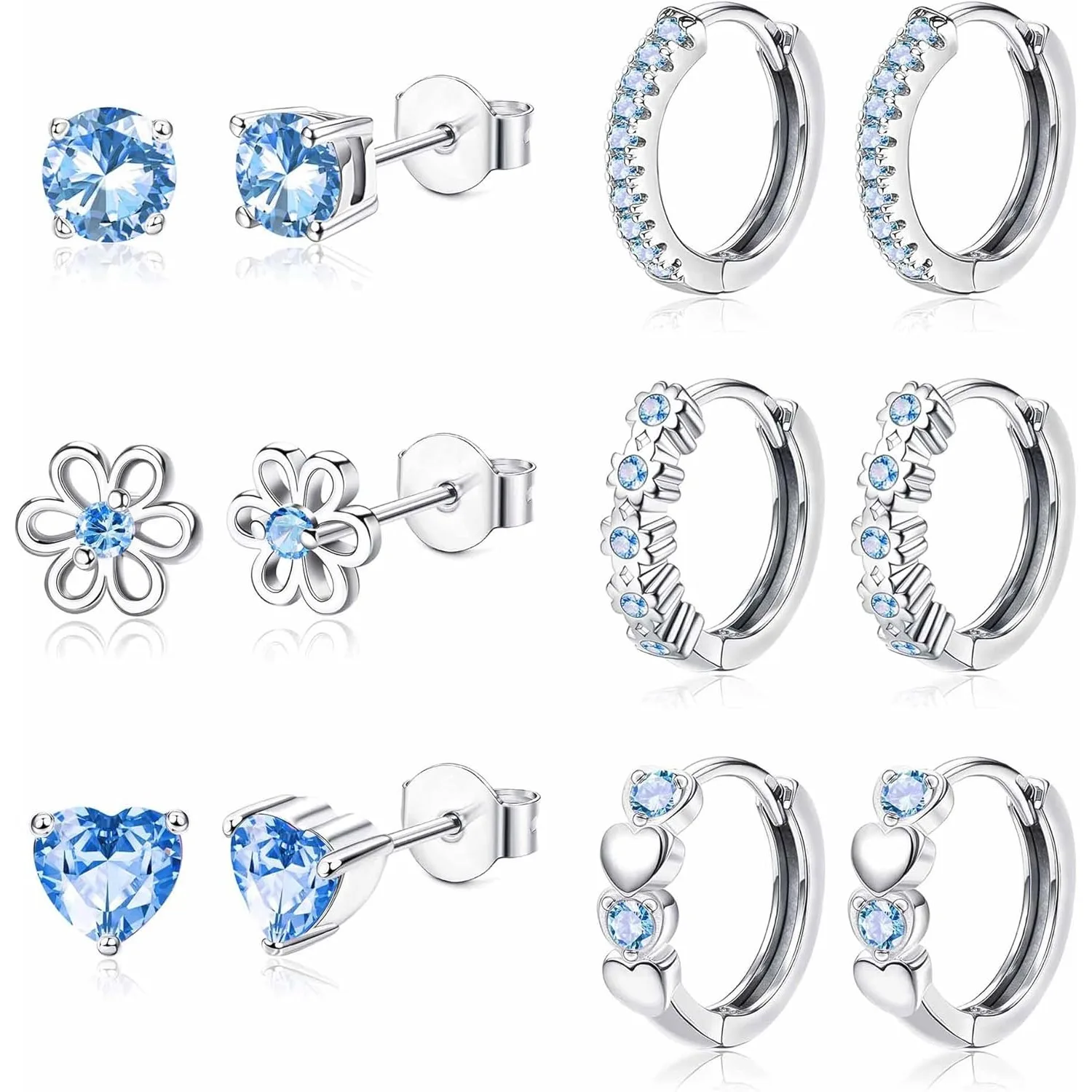 أقراط إبرة فضية للنساء هيبوالرجينيك مكعب زركونيا أقراط لطيفة ترصيع هوب مجموعة ثقب المجوهرات للأذنين الحساسة #1