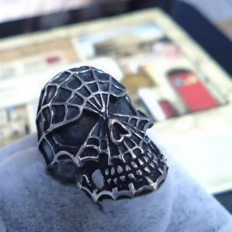 Rock Gothic Band Punk Exaggerates Retro Spider Man Skull Mask Stainless Steel Men's Ring