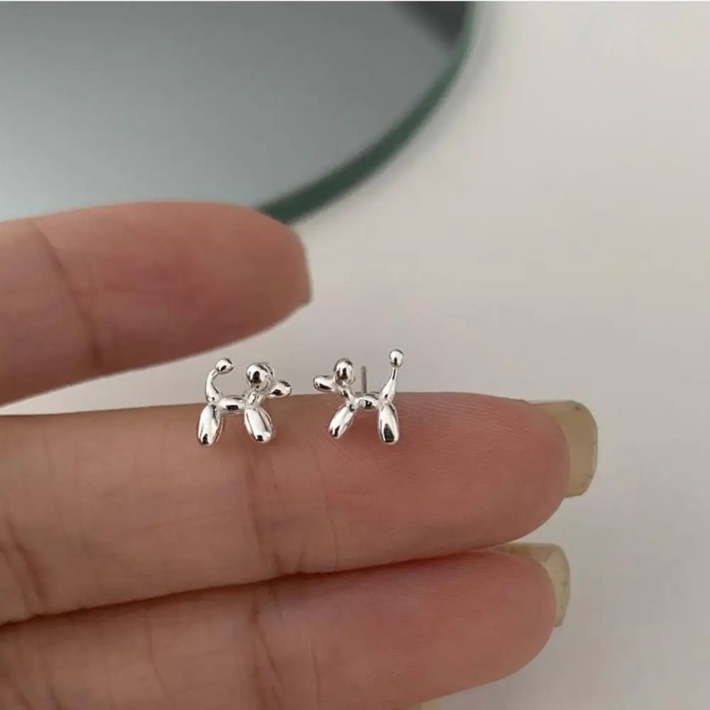 Puppy Dog Mini Dog Balloon Earrings S925 Silver Light Beads Cartoon Dog Sweet Earrings Trendy Needle Pet Dog Stud Earrings