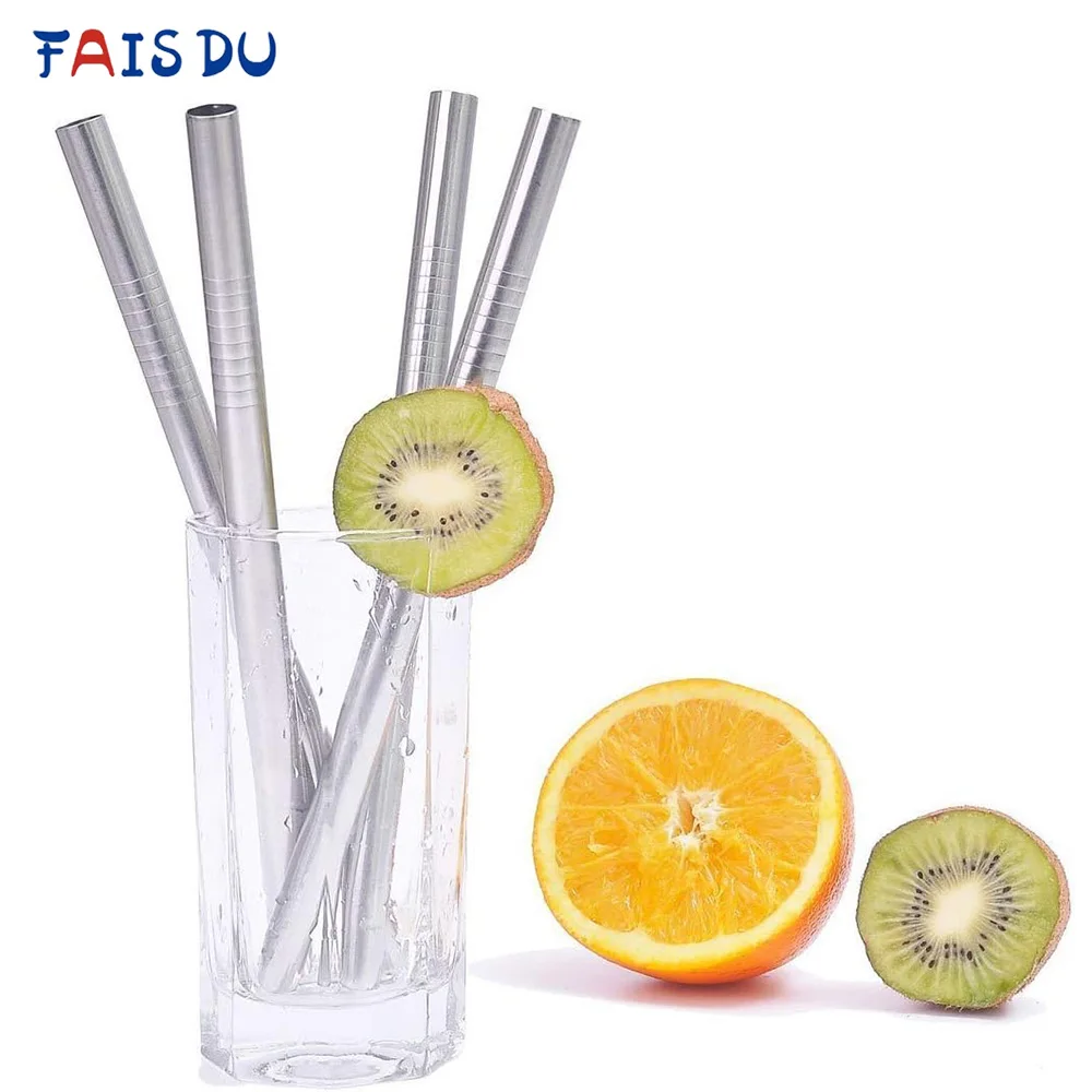 Pajitas reutilizables para beber, pajitas de acero inoxidable 304, pajita de Metal con cepillo de limpieza para batidos, batidos, té Boba, 4 Uds.