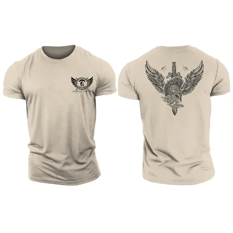 Short Sword Spartan Forged Gym Printing T-Shirt High Quality Pure Cotton Casual Men's Short Sleeves Top Tough Guy T-Shirt