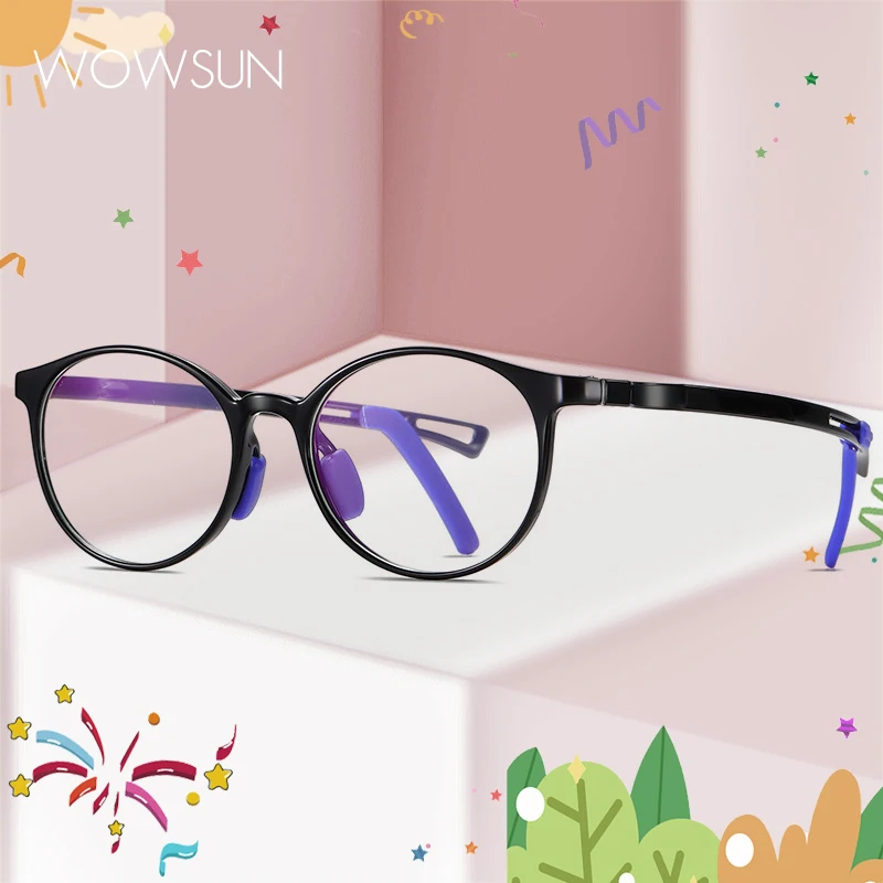 WOWSUN TR90 Children's Anti Blue Light Glasses Fashion Boys and Girls Flat Light Glasses Goggles AA197