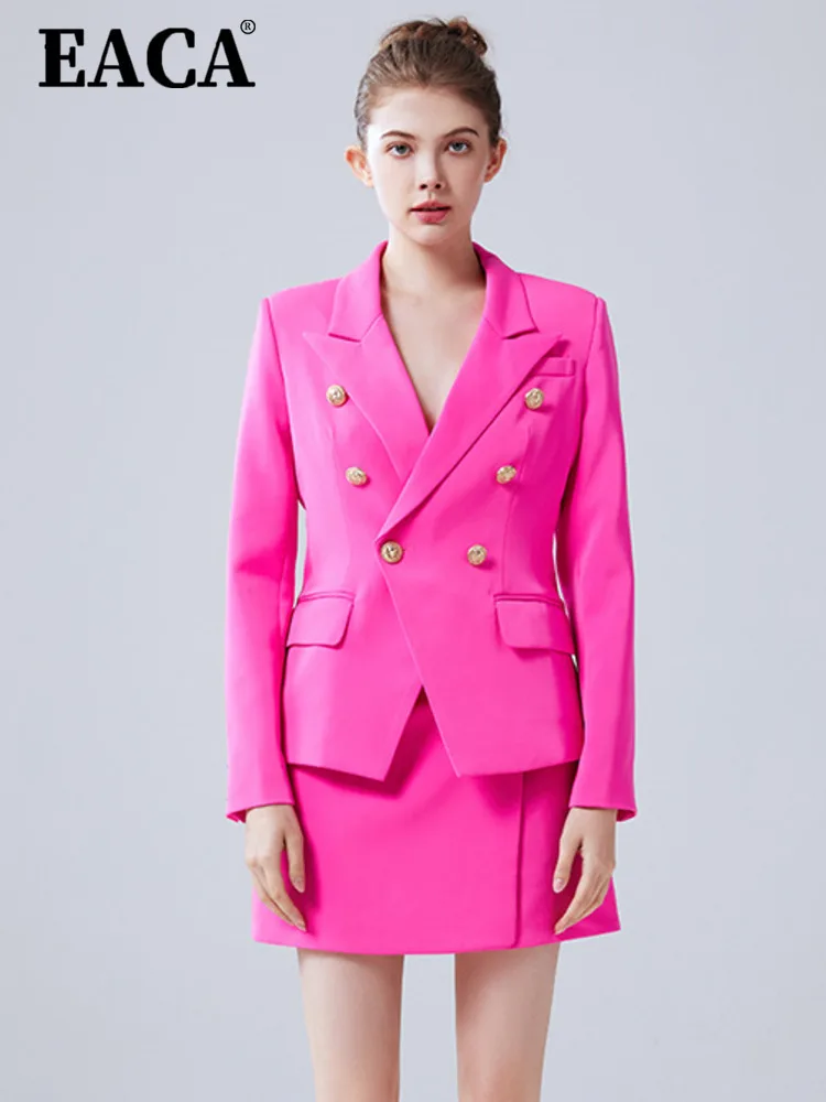 EACA Spring  Autumn New Suit Jacket B Buckle Skirte OL Skirt Set Two-piece Female 2024 Fashion Temperament Solid Color