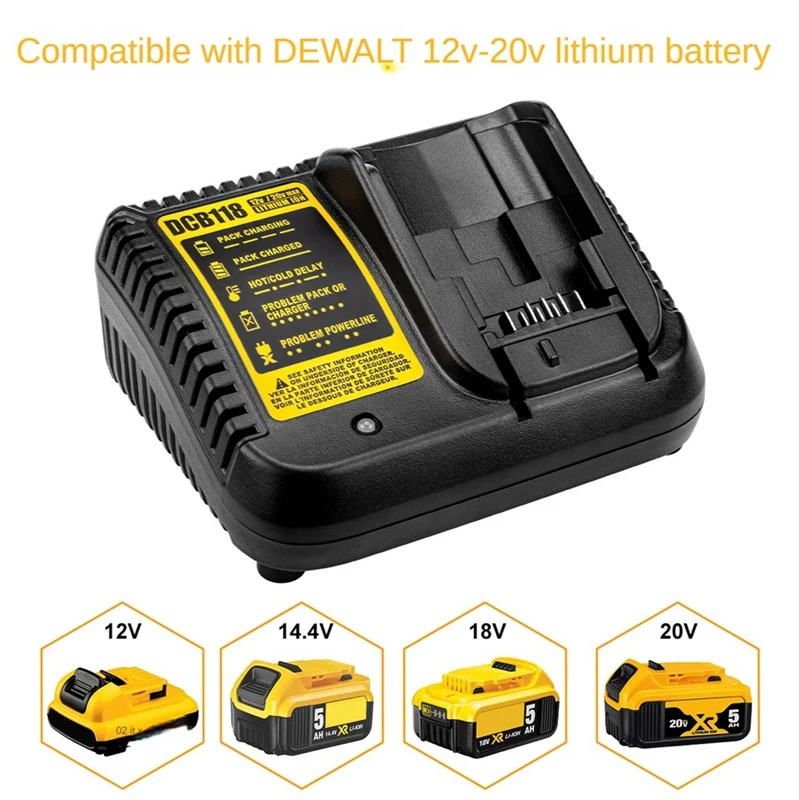 RTCX-DCB118 Battery Charger for Dewalt Battery 12V 14.4V 18V 20V DCB200 DCB201 DCB203 DCB205 DCB206 DCB140 &DCB121 US Plug