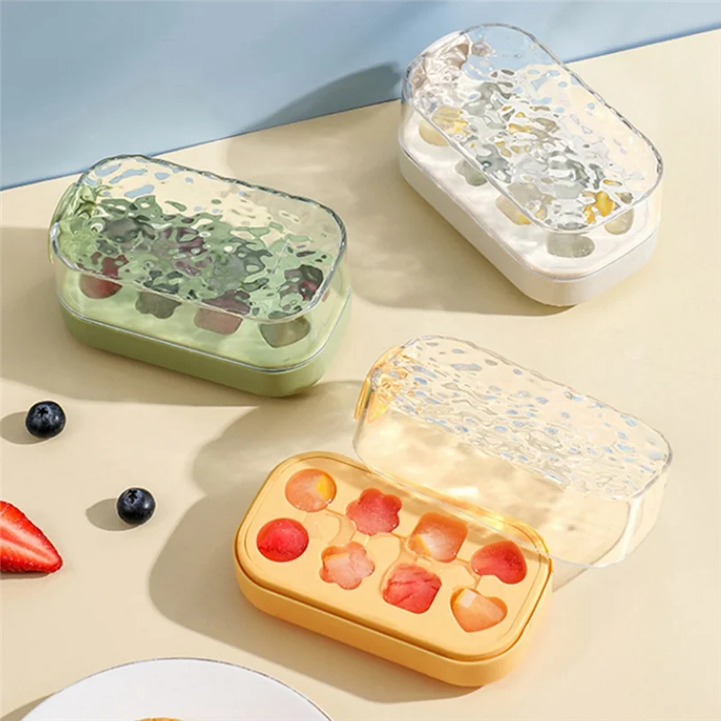 Top Sale Press Ice Cube Tray 8 Ice Cube Tray Box Push Type Ice Cube Maker Easy To Demold Ice Tray Mold Summer Kitchen Gadgets